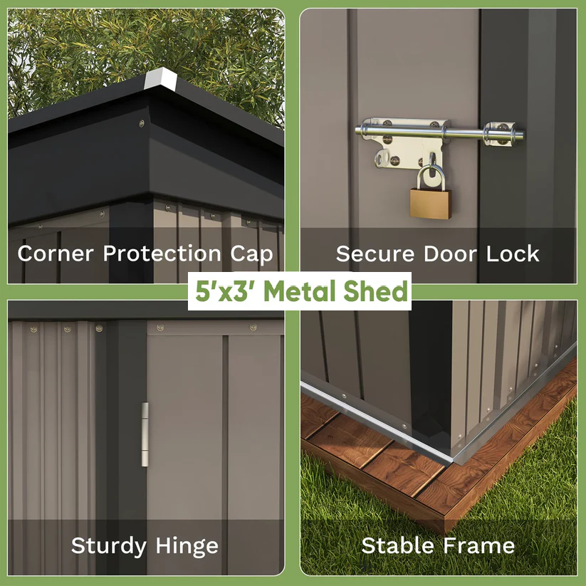 Outdoor Steel Storage Shed 5x3 ft Waterproof