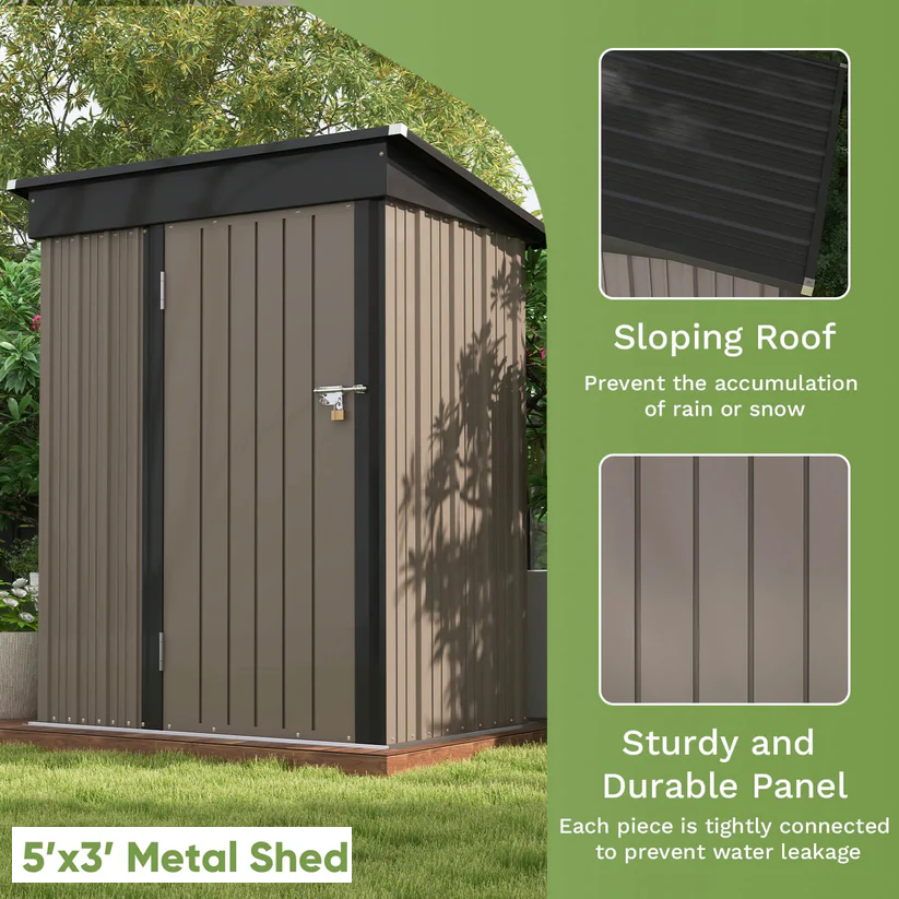Outdoor Steel Storage Shed 5x3 ft Waterproof