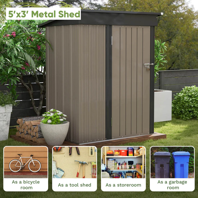 Outdoor Steel Storage Shed 5x3 ft Waterproof