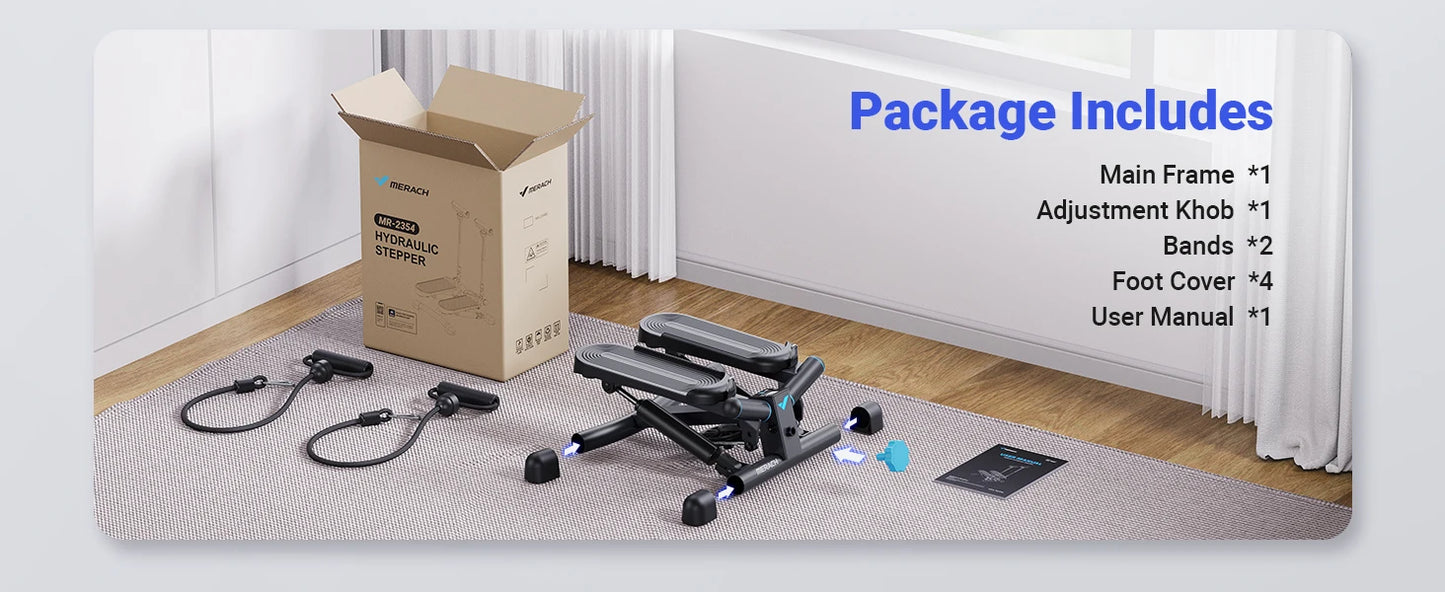 Adjustable Hydraulic Mini Stepper with Resistance Bands