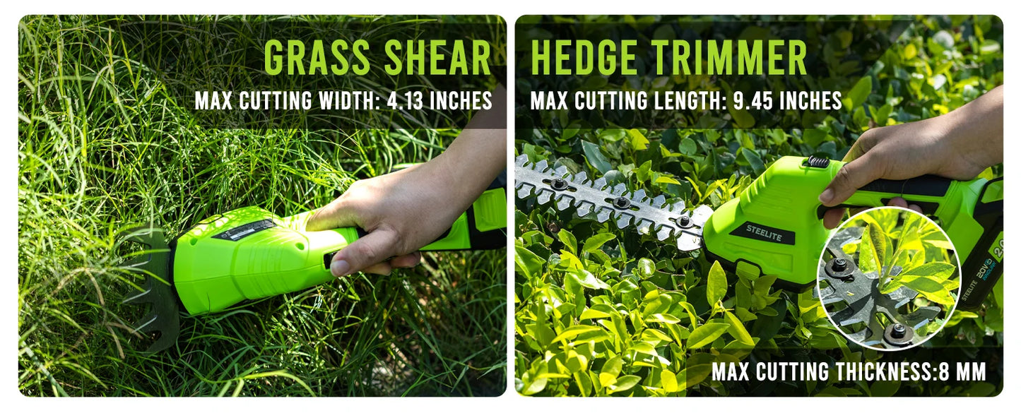 Cordless 2-in-1 Grass Shear and Hedge Trimmer with 2 Batteries
