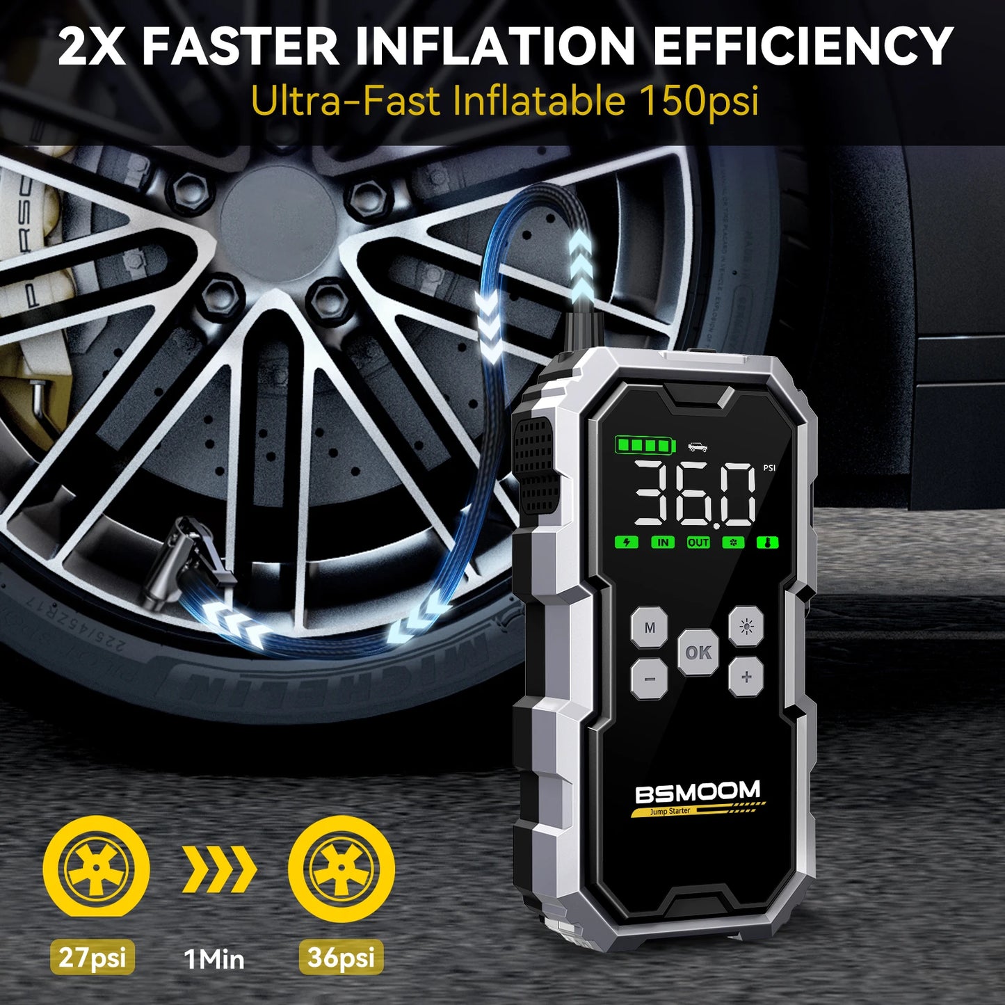 BSMOOM Car Jump Starter with Air Pump – 21800mAh/26800mAh