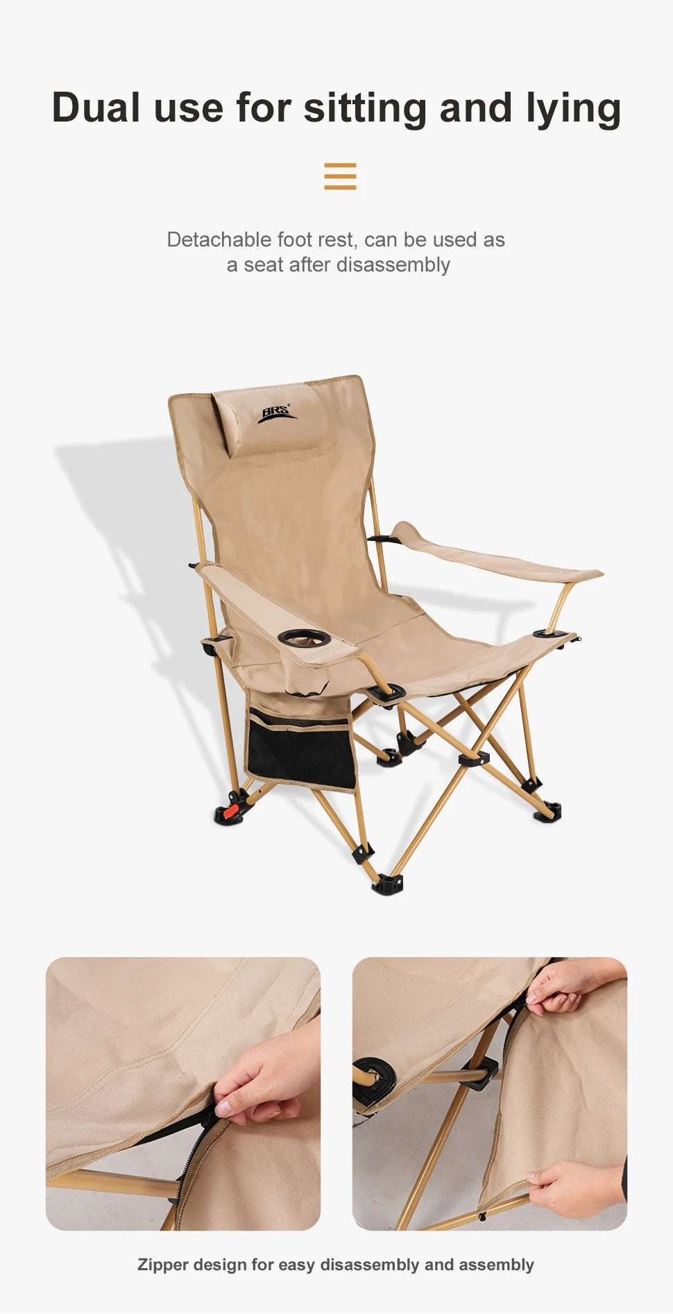 2-in-1 Adjustable Camping Recliner Chair