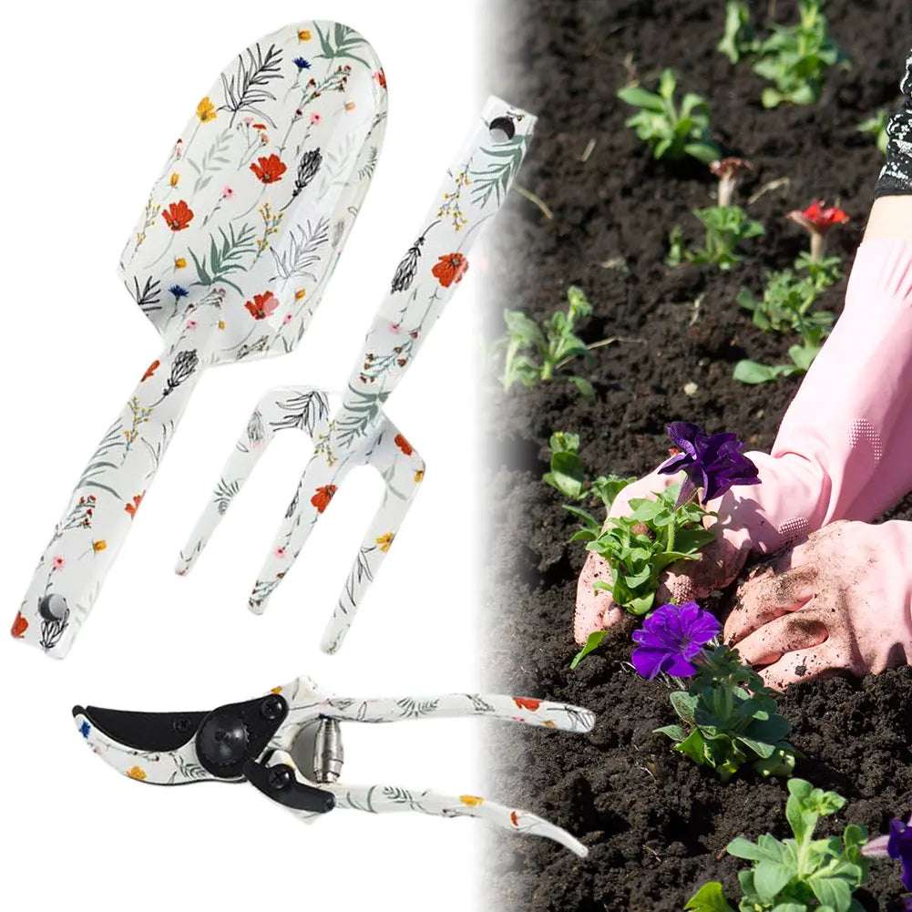 3PCS Floral Garden Tool Set with Pruner