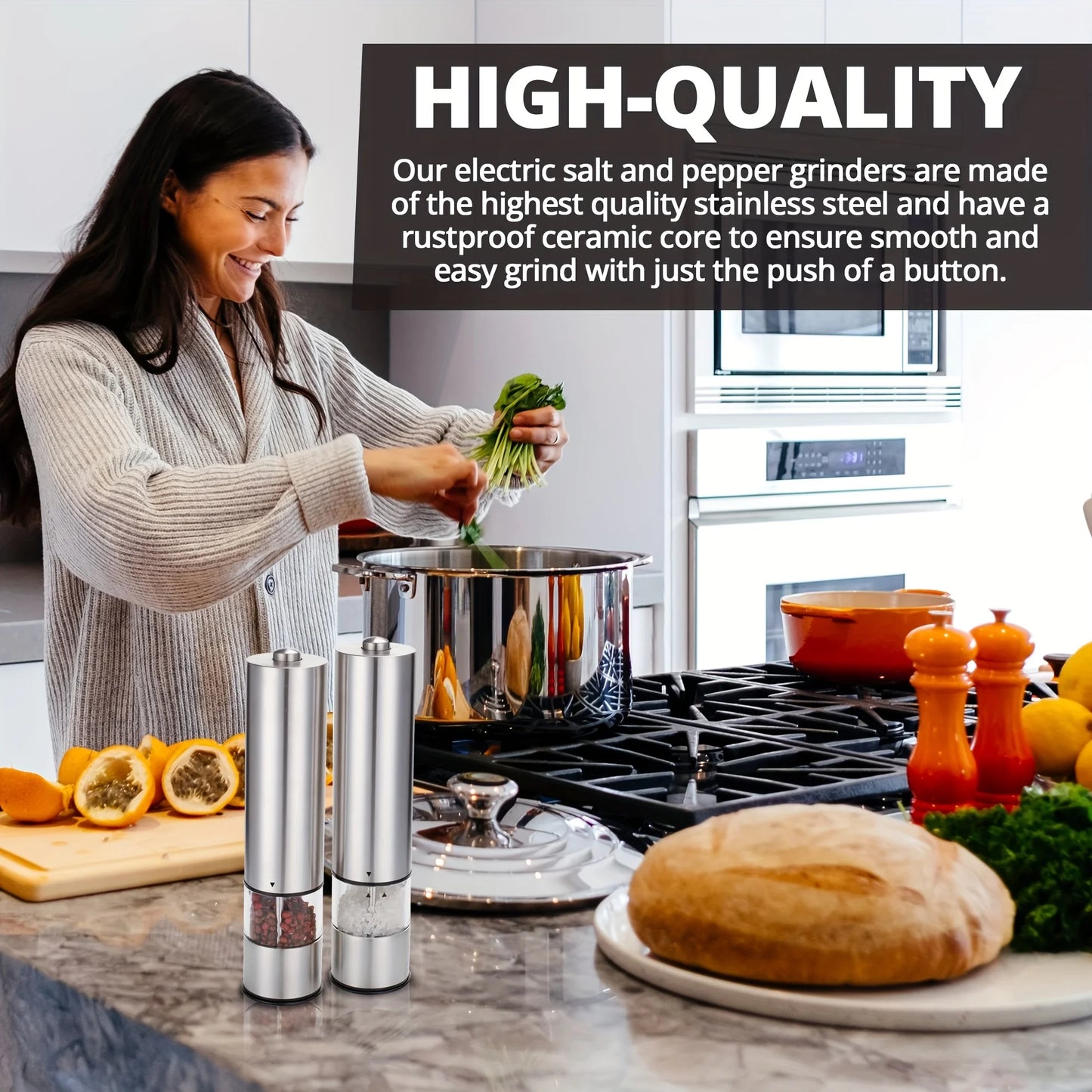 Electric Salt and Pepper Grinder Set with Light