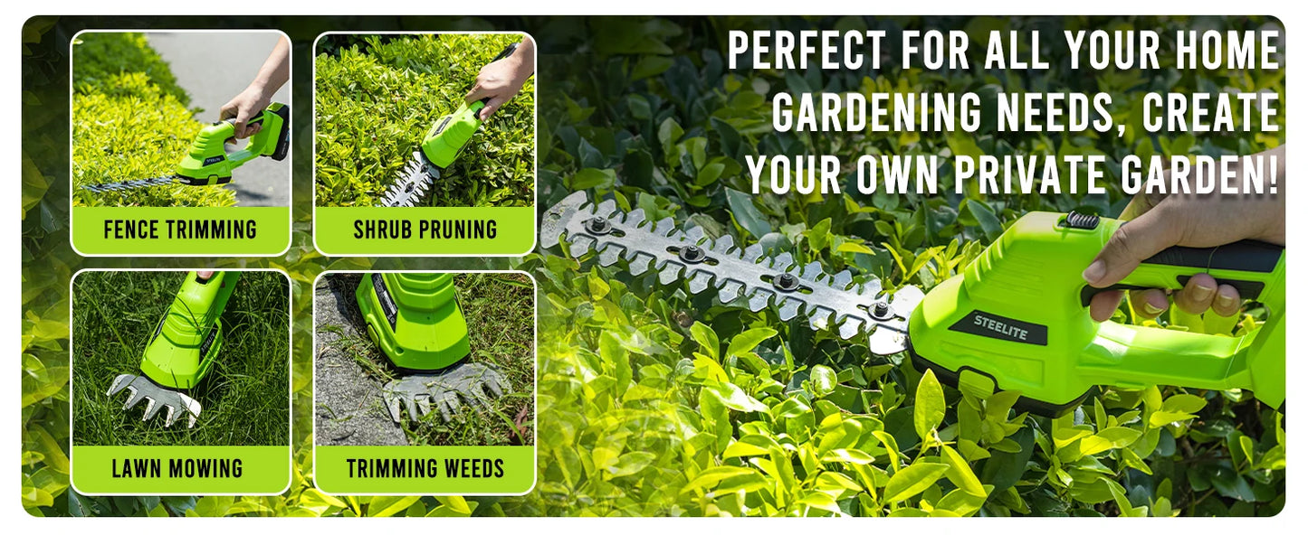Cordless 2-in-1 Grass Shear and Hedge Trimmer with 2 Batteries