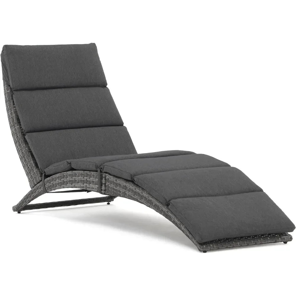 Foldable Rattan Chaise Lounge Chair