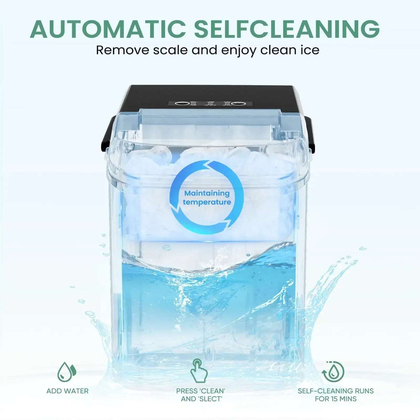 Countertop Self-Cleaning Ice Maker with Handle