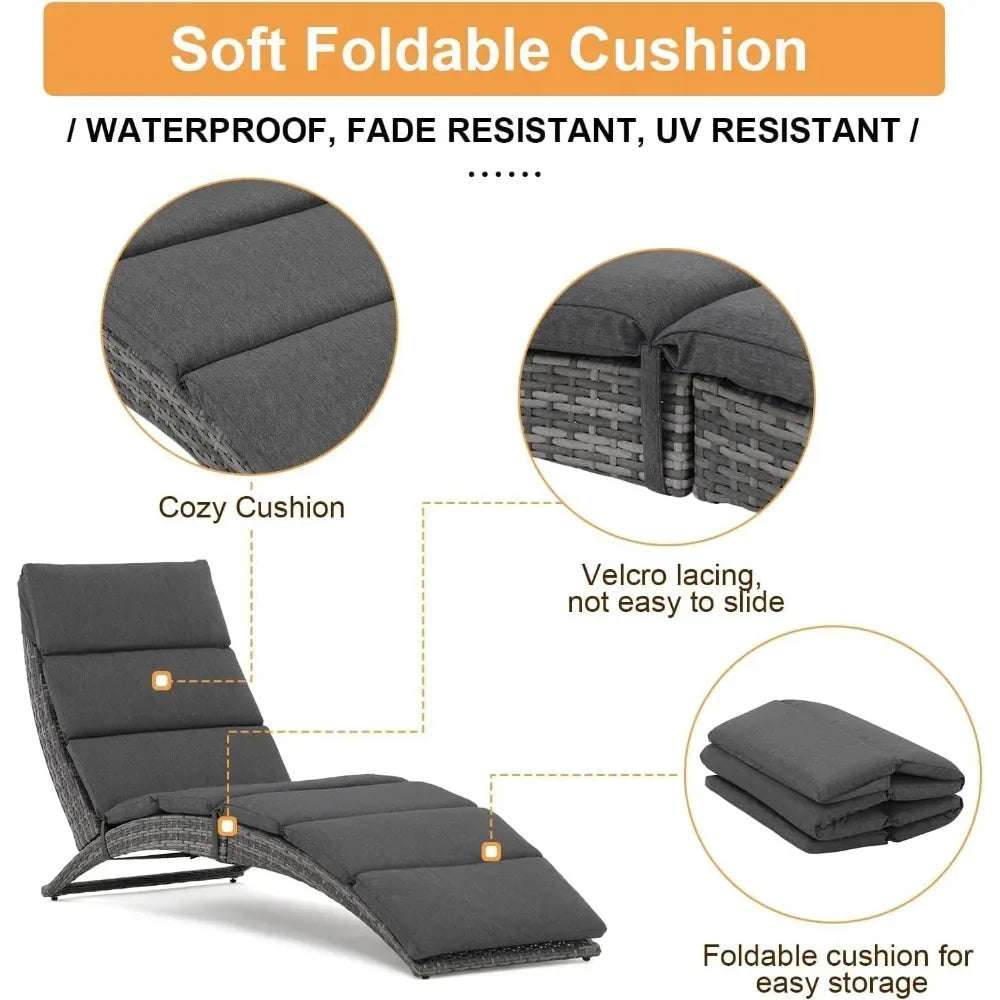 Foldable Rattan Chaise Lounge Chair