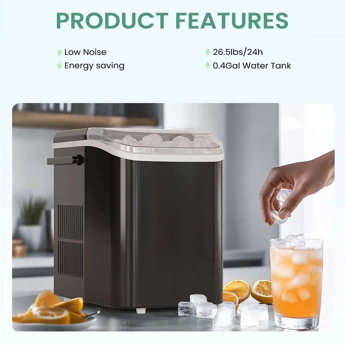 Countertop Self-Cleaning Ice Maker with Handle