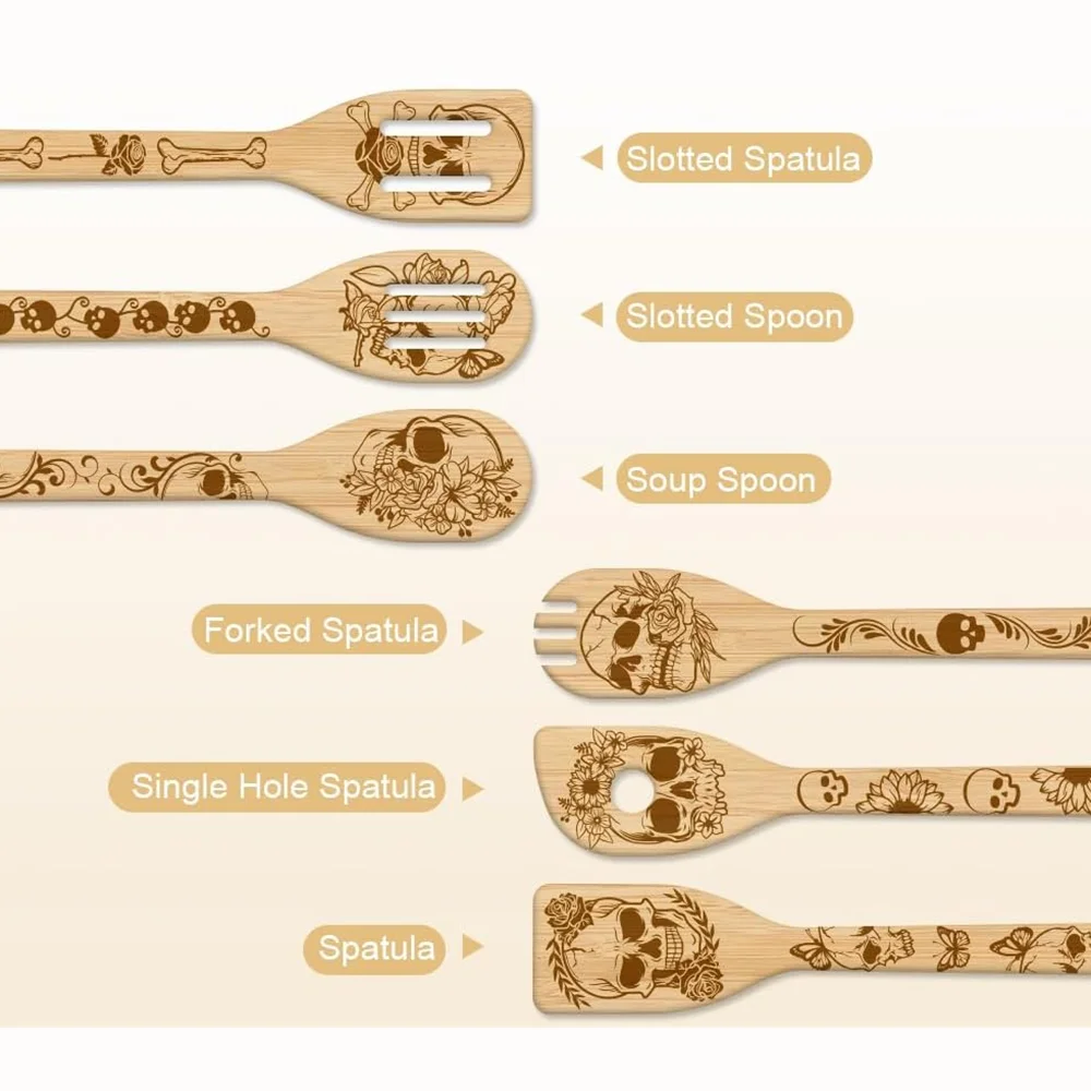Engraved Bamboo Kitchen Utensil Set 6PCS