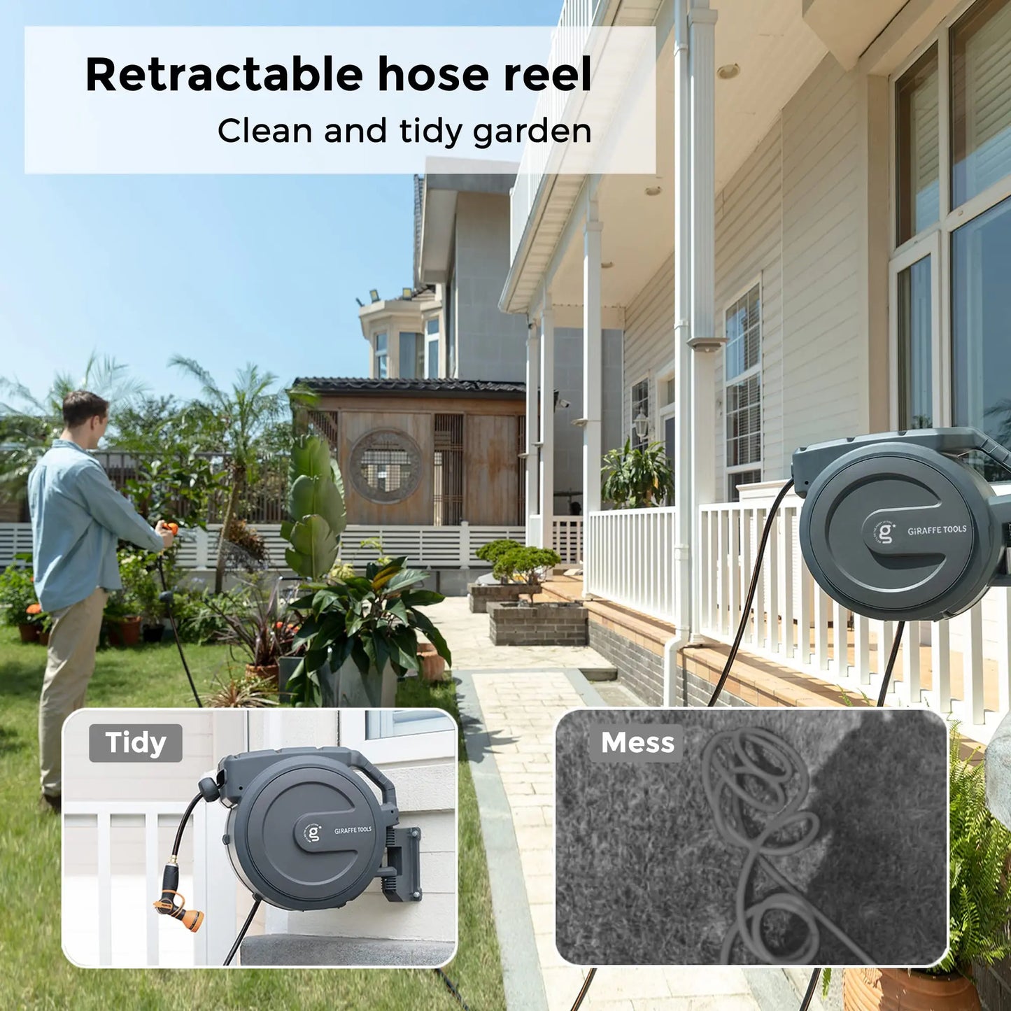 Retractable Wall Mounted Garden Hose Reel(5/8" x 90 ft)