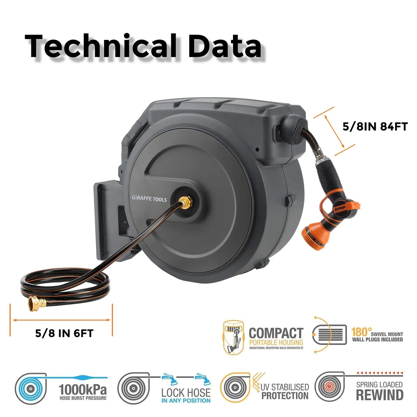 Retractable Wall Mounted Garden Hose Reel(5/8" x 90 ft)
