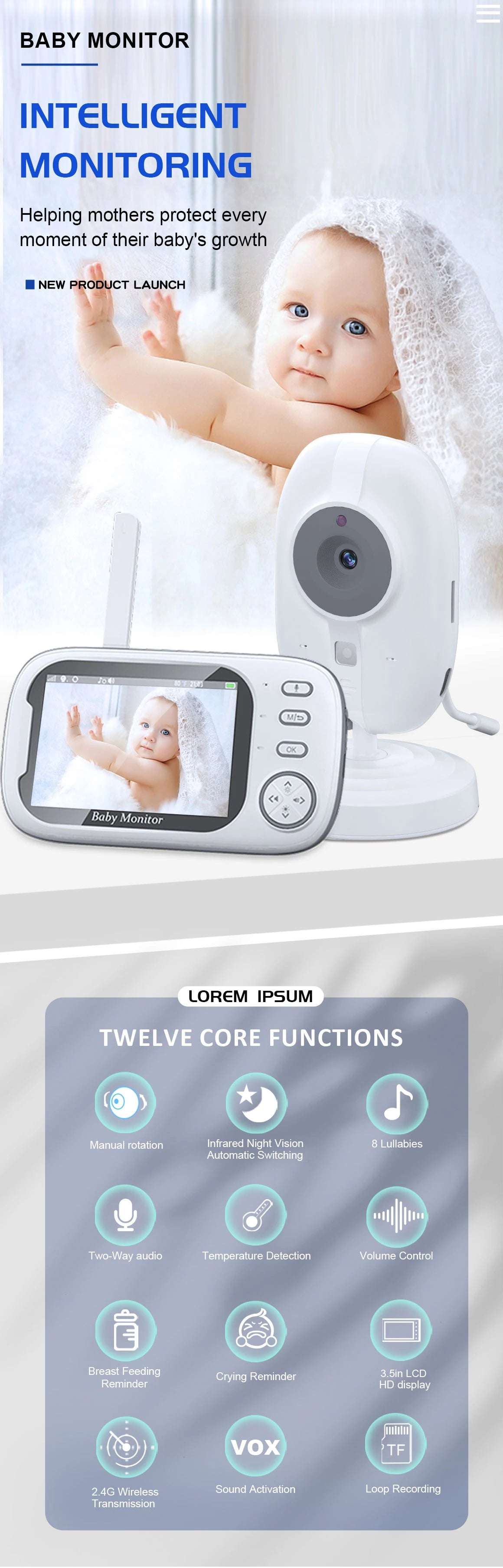 3.5" HD Wireless Baby Monitor Camera