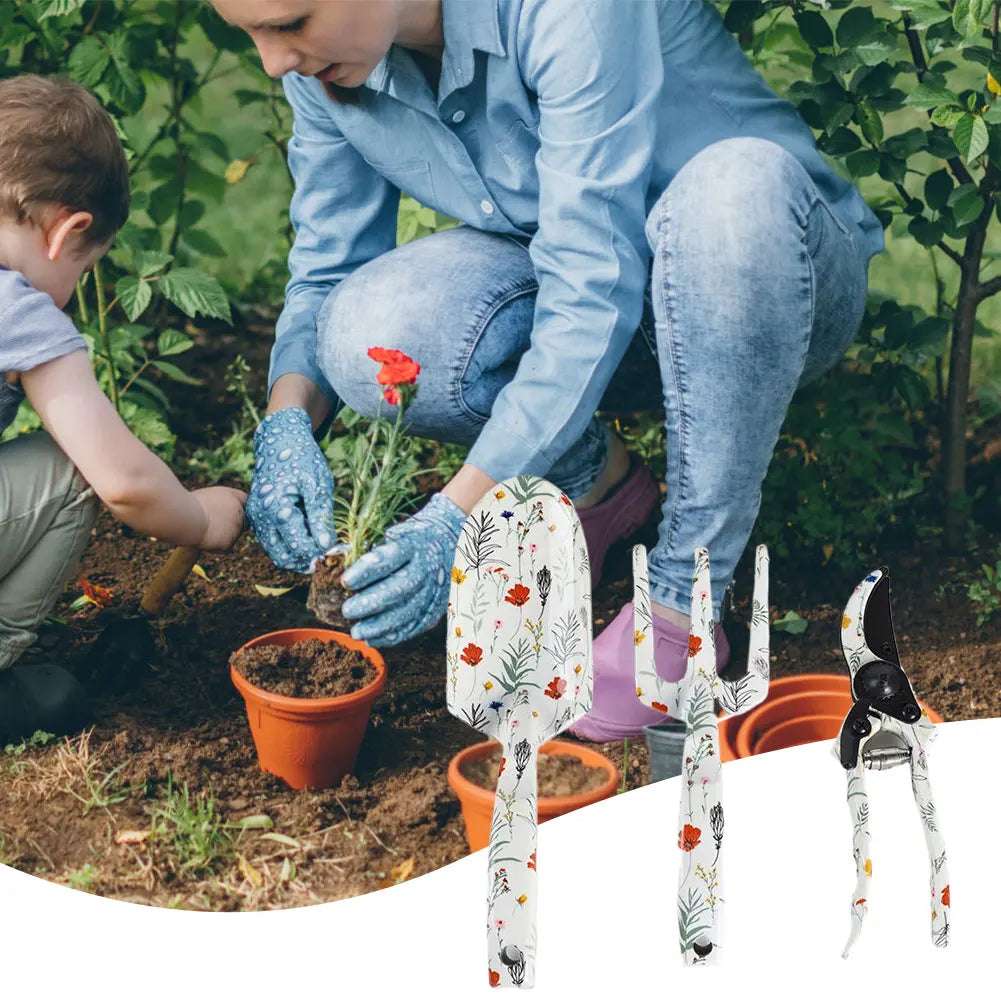 3PCS Floral Garden Tool Set with Pruner