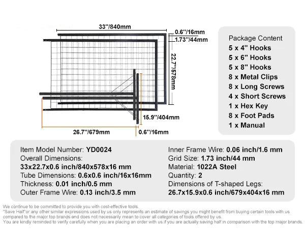2-Pack Wire Grid Panel Tower with Hooks