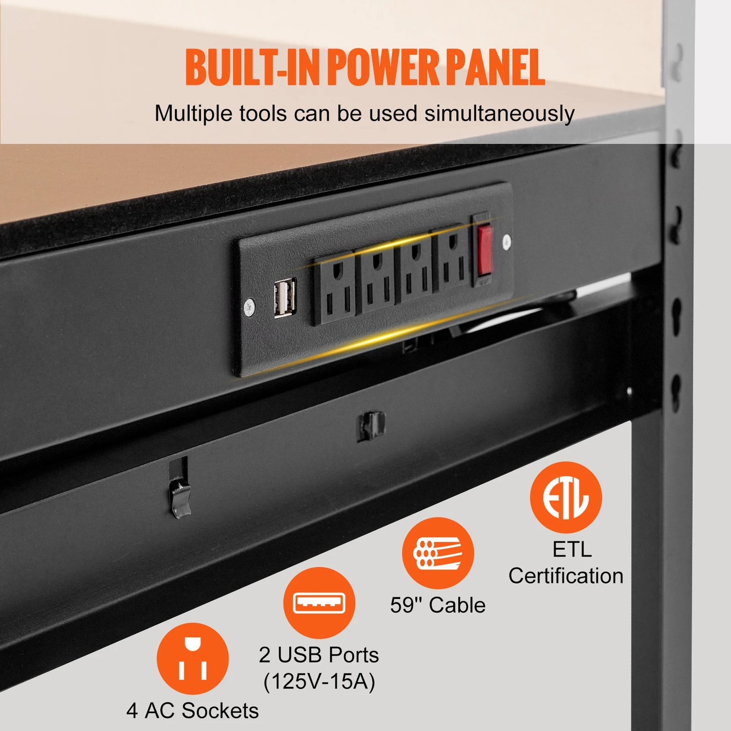 Heavy Duty Workbench with Pegboard and Power Panel