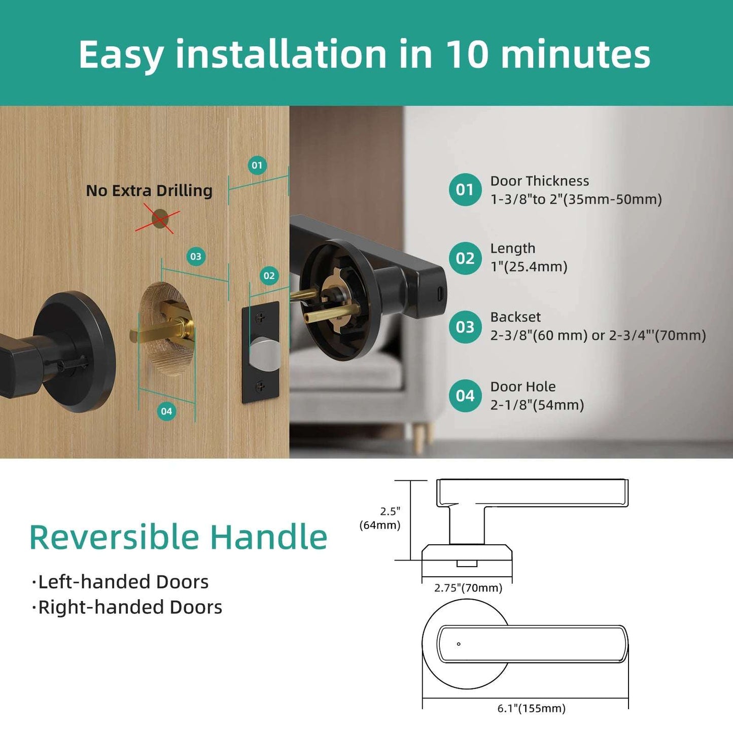 Smart Fingerprint Door Lock Keypad Handle