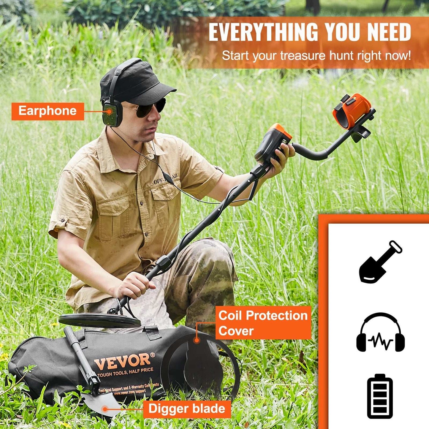 Portable Metal Detector with Adjustable Stem