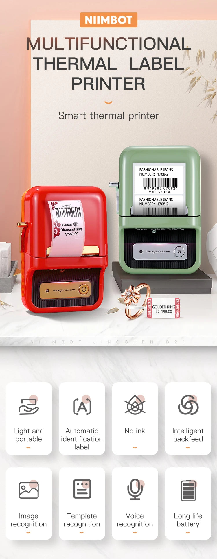 NiiMbot B21 Bluetooth Label Maker with Extra Rolls