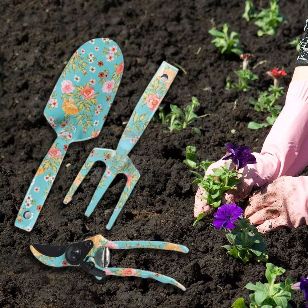 3PCS Floral Garden Tool Set with Pruner