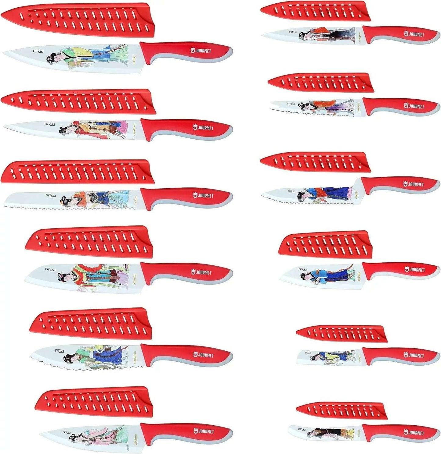 12PCS Red Mansion Floral Chef Knife Set