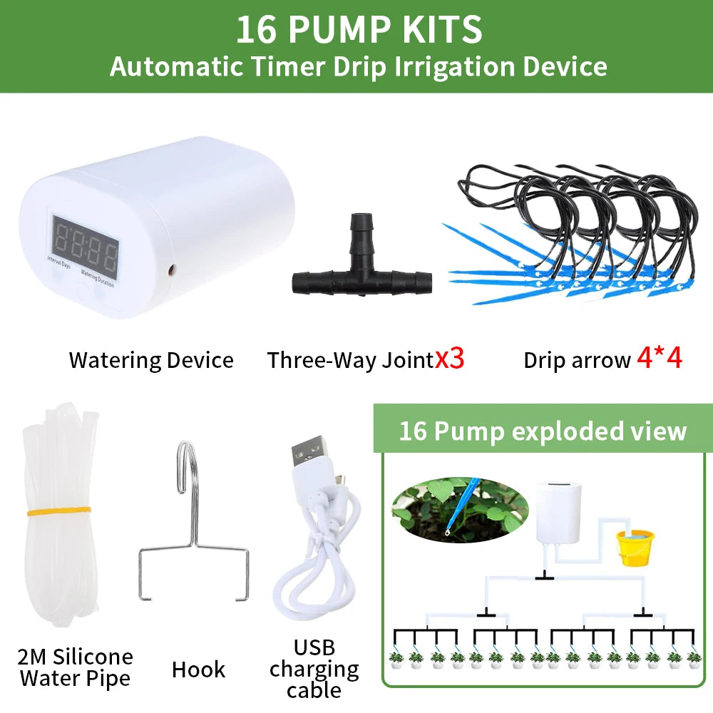 Automatic Timer Drip Irrigation Kit 4/8/12/16 Pump