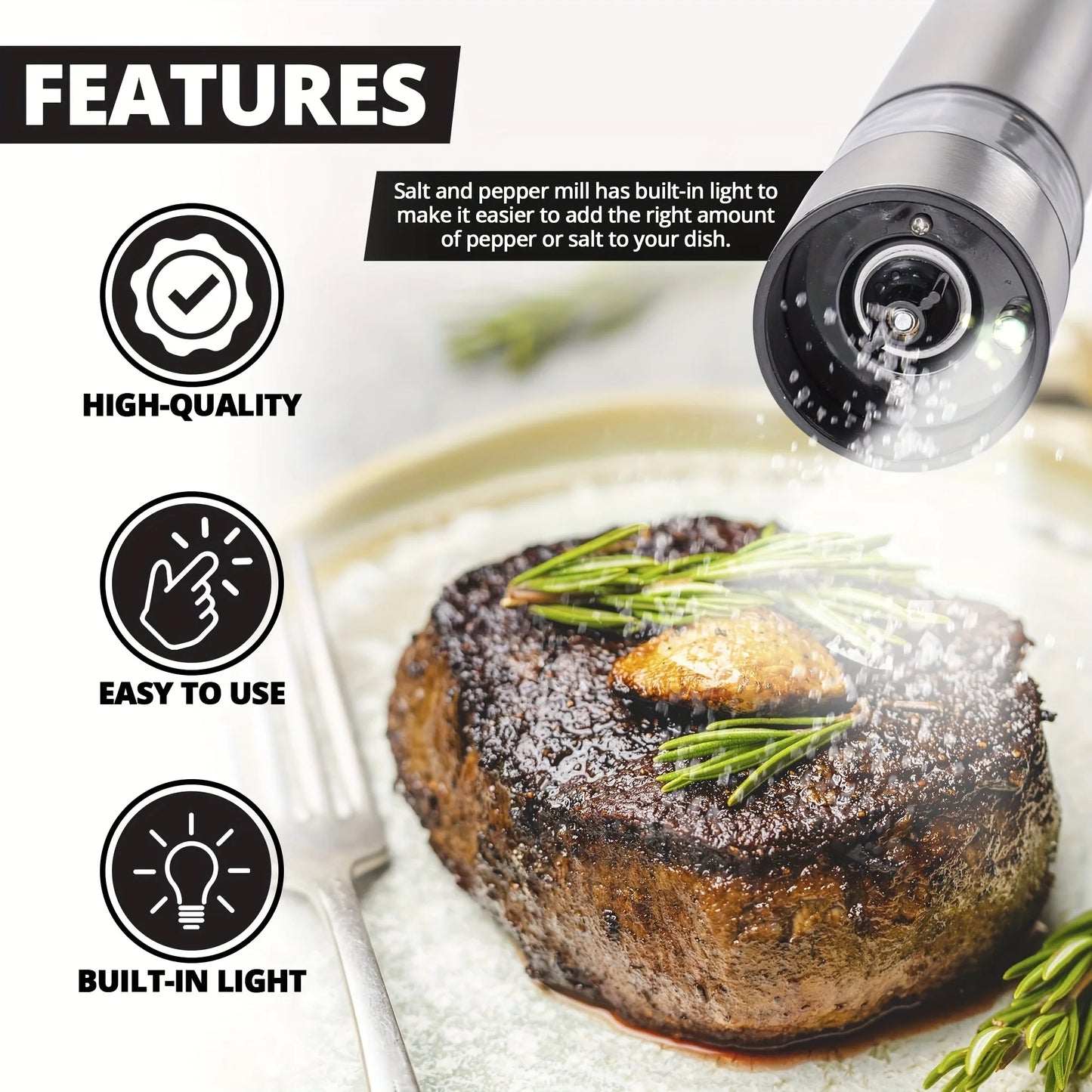 Electric Salt and Pepper Grinder Set with Light