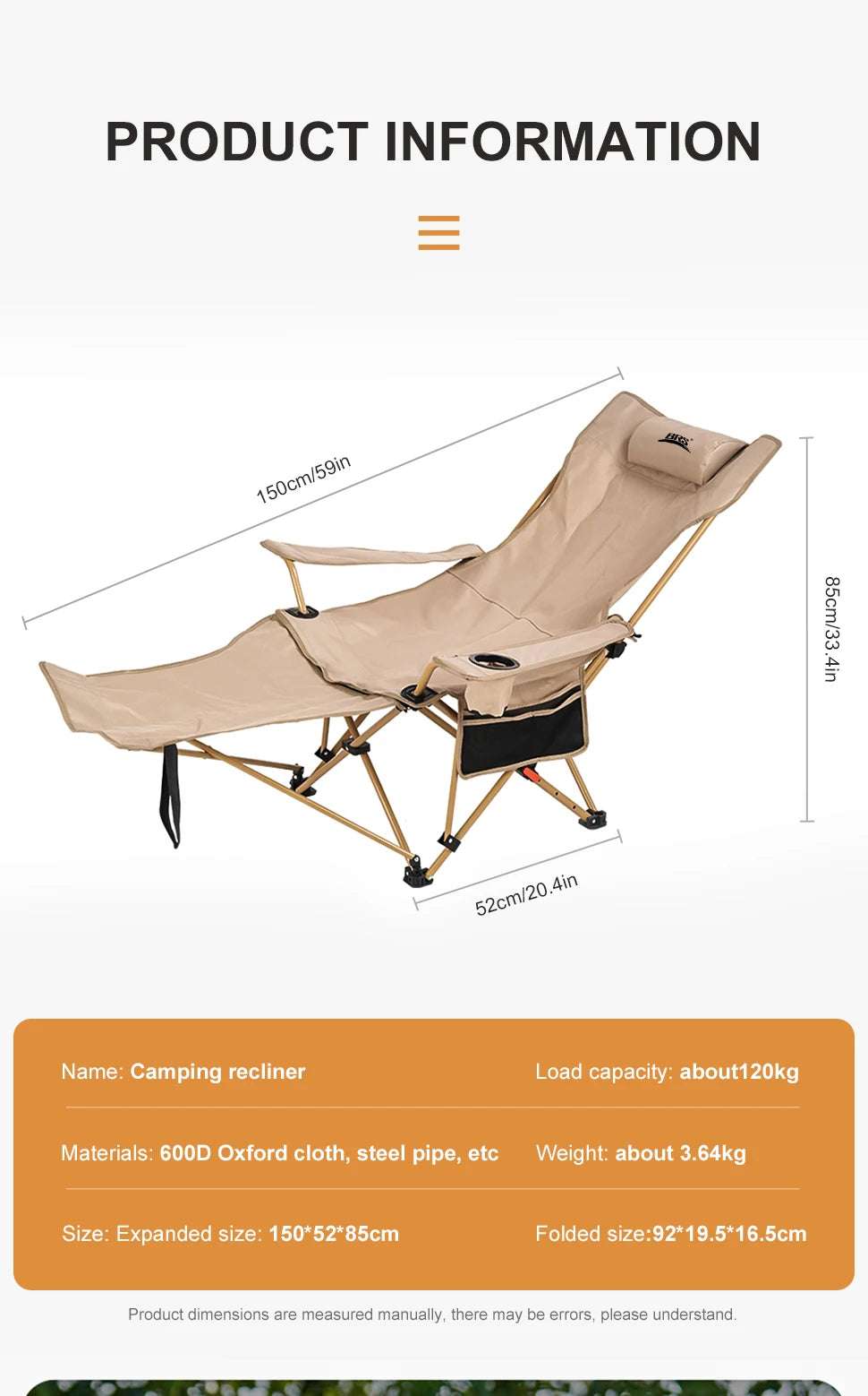 2-in-1 Adjustable Camping Recliner Chair