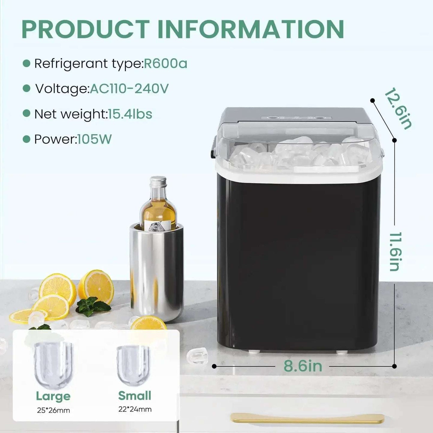 Countertop Self-Cleaning Ice Maker with Handle