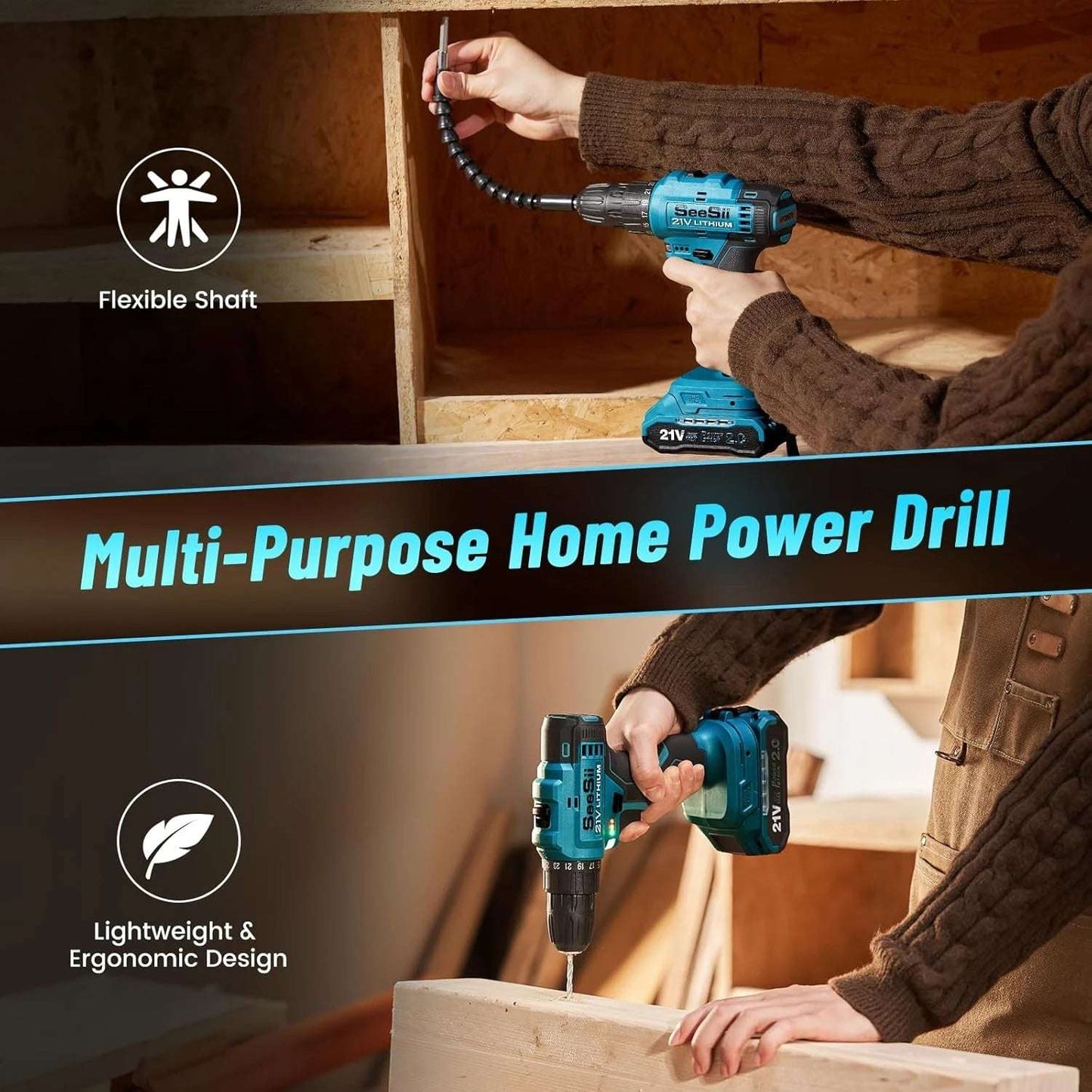 Seesii 21V Cordless Drill Set