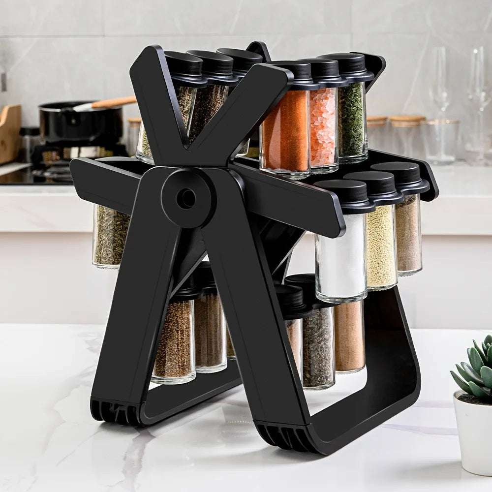 Rotating Spice Rack with 12 Bottles