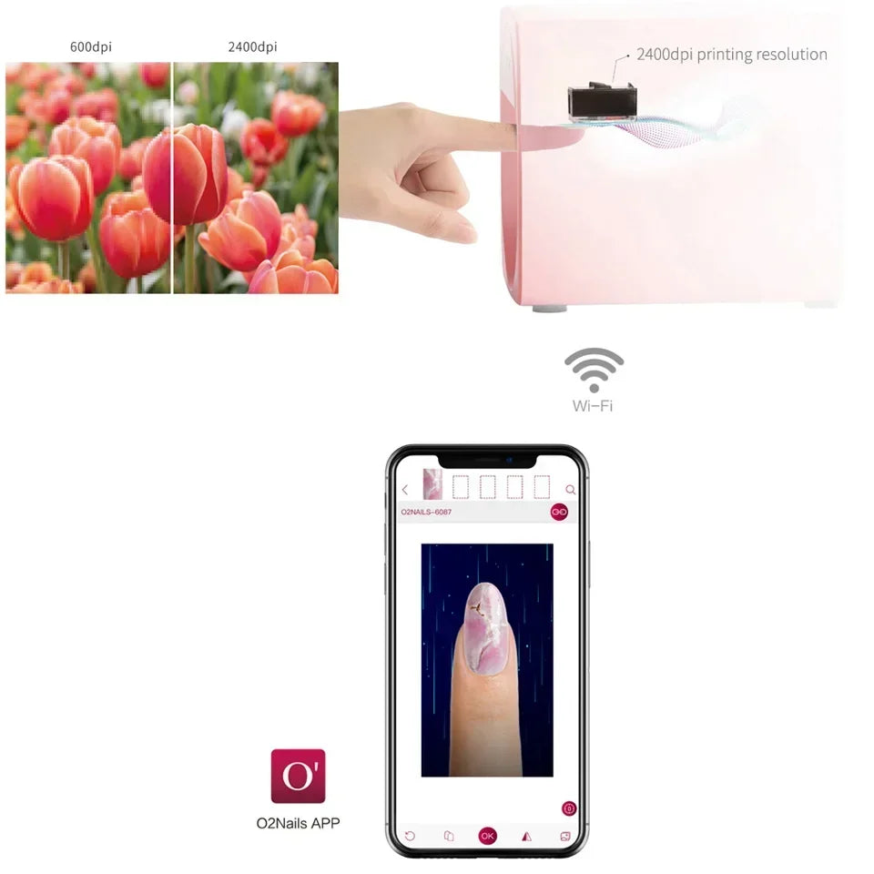 Smart 2400dpi Portable 3D Nail Printer