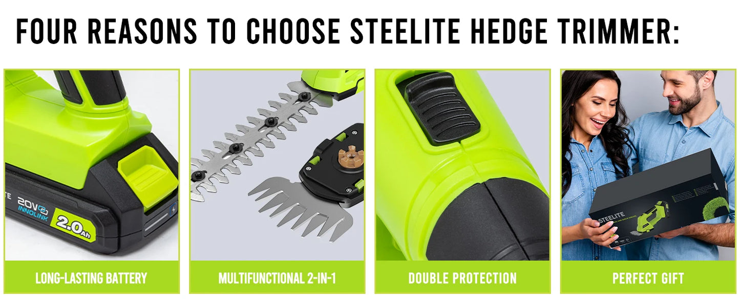 Cordless 2-in-1 Grass Shear and Hedge Trimmer with 2 Batteries