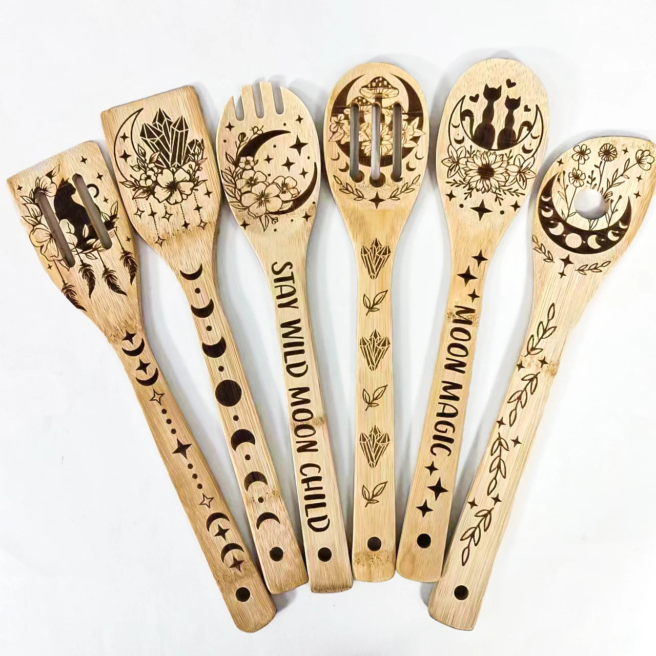 Engraved Bamboo Kitchen Utensil Set 6PCS