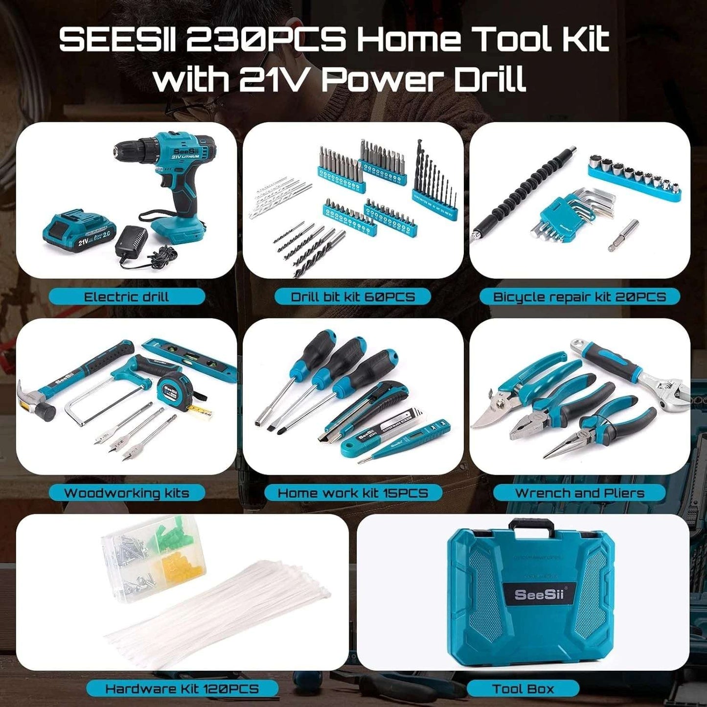 Seesii 21V Cordless Drill Set