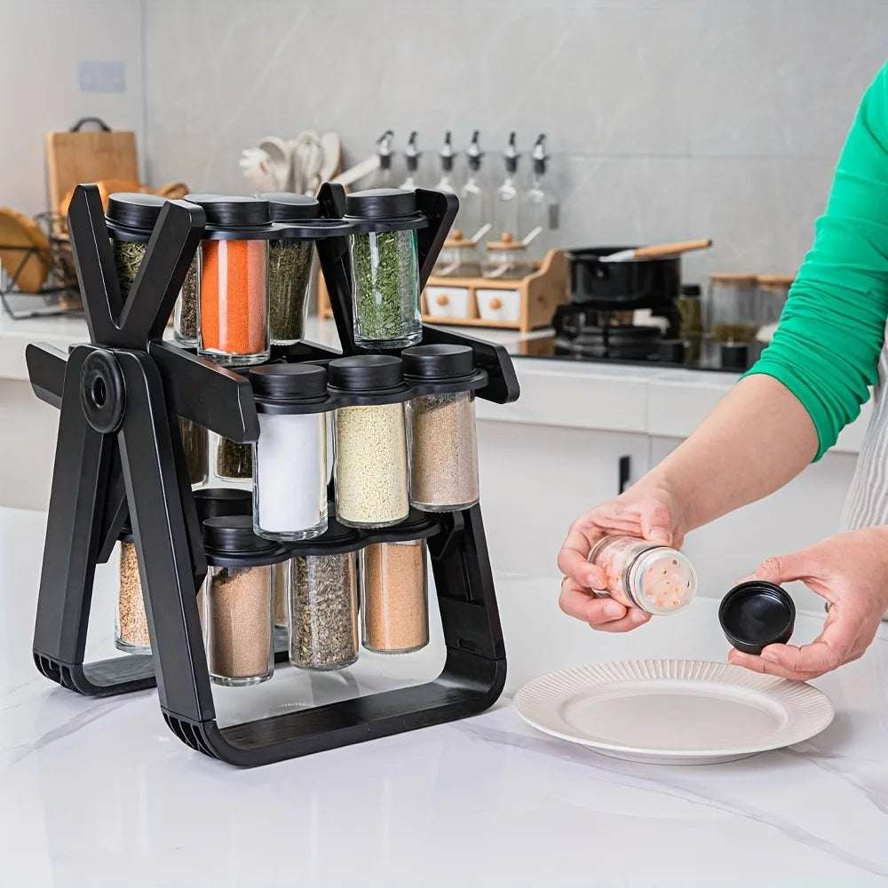 Rotating Spice Rack with 12 Bottles