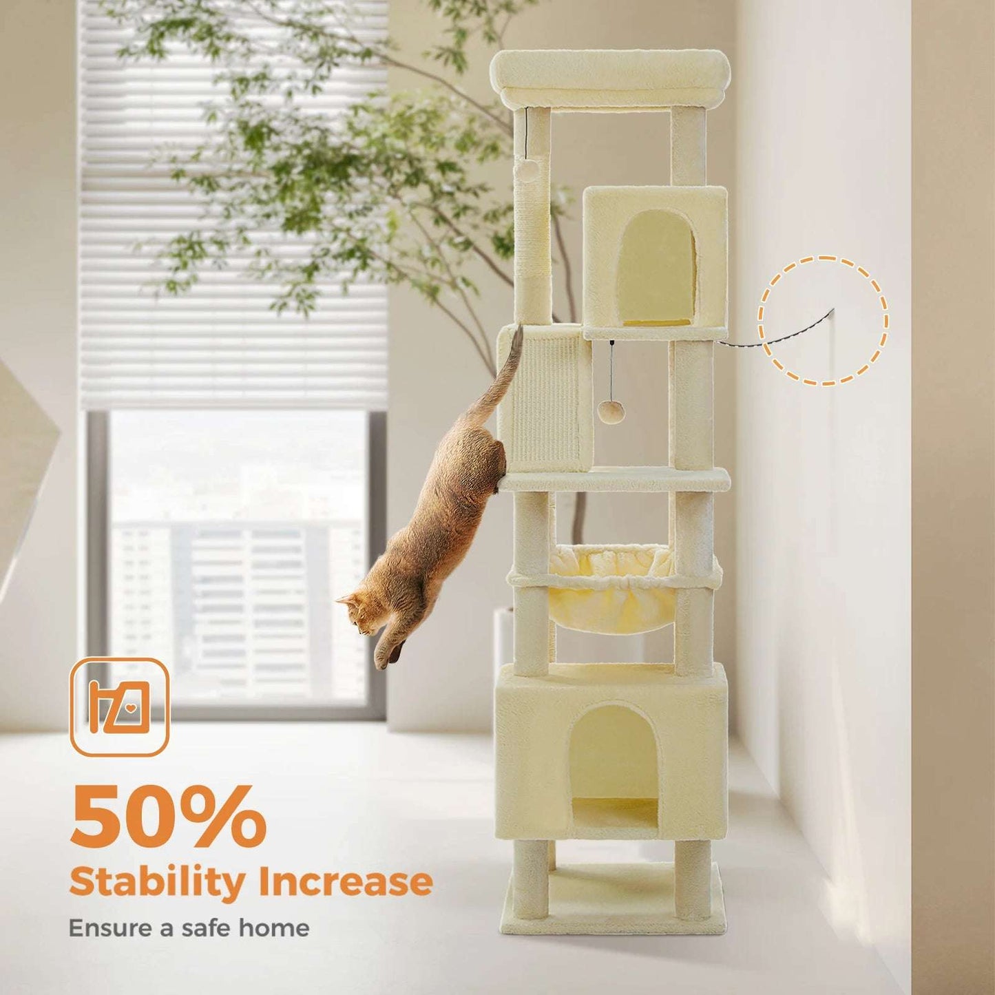 180cm Large Cat Tree Tower with Hammock