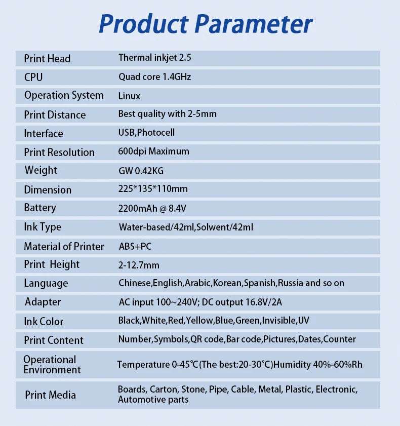 Handheld Inkjet Printer – 600DPI Portable Label Gun