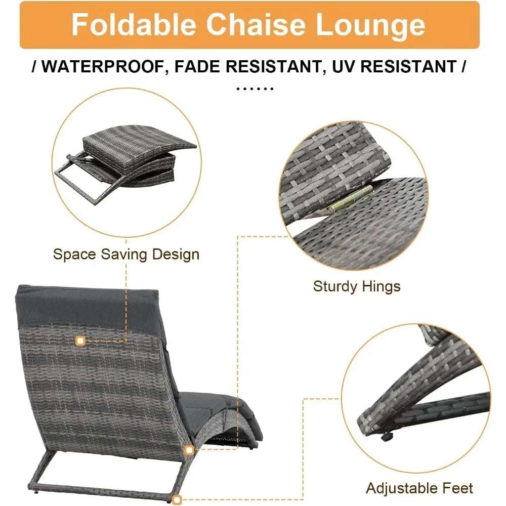 Foldable Rattan Chaise Lounge Chair