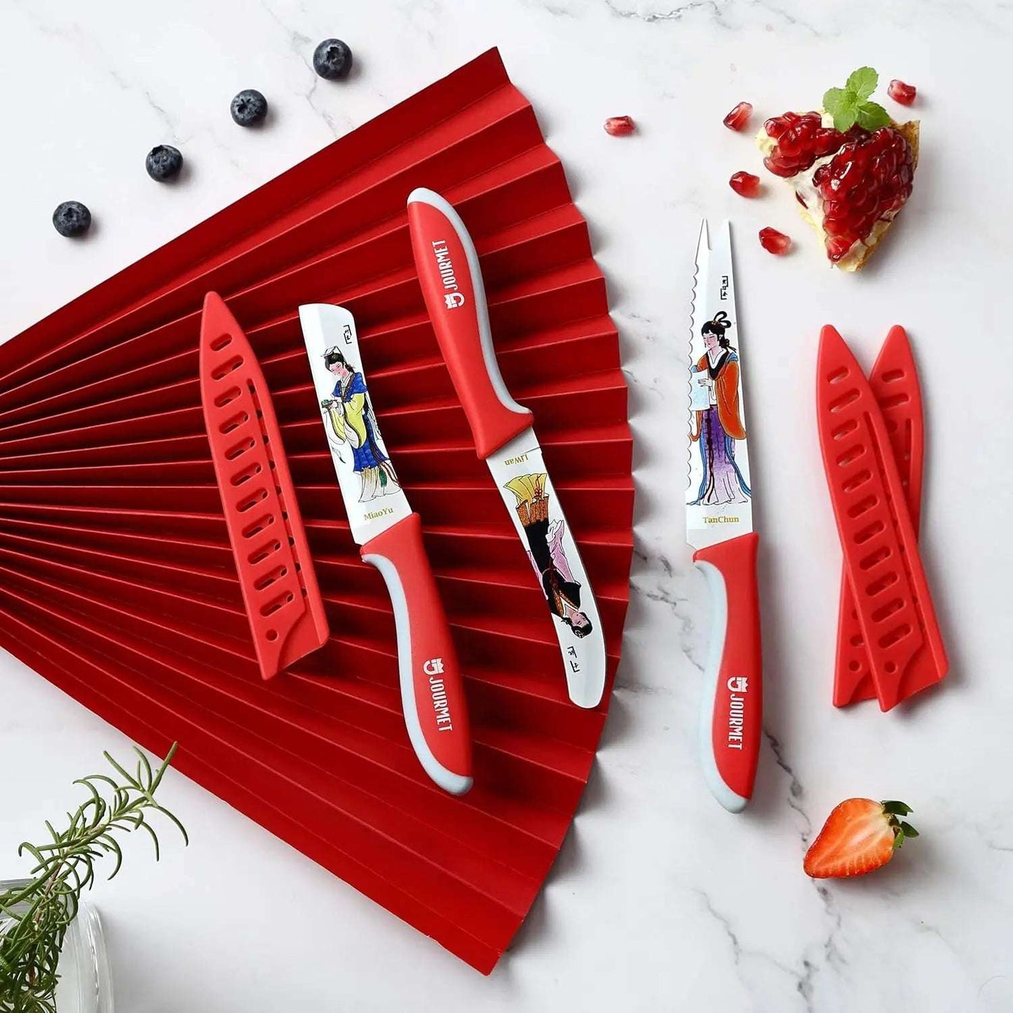 12PCS Red Mansion Floral Chef Knife Set