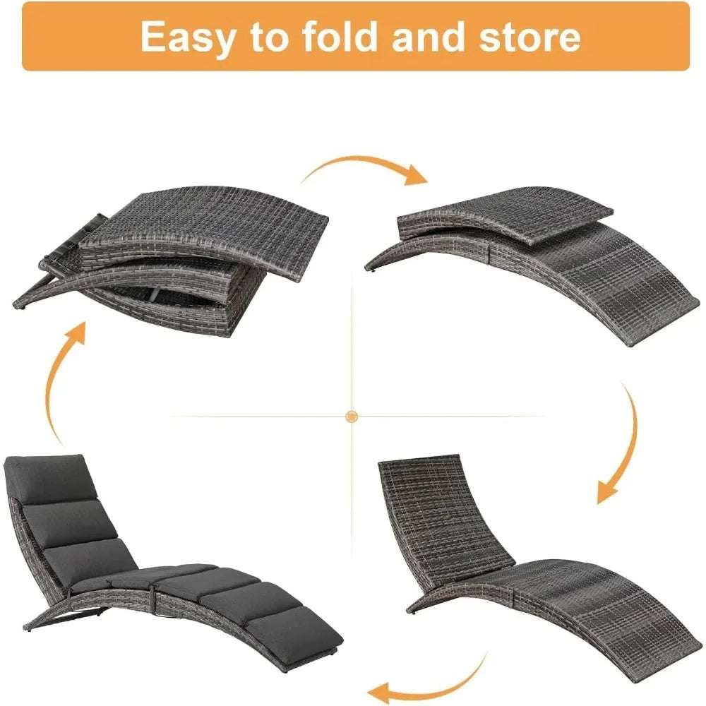 Foldable Rattan Chaise Lounge Chair