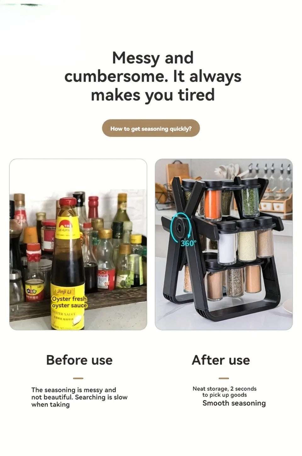 Rotating Spice Rack with 12 Bottles
