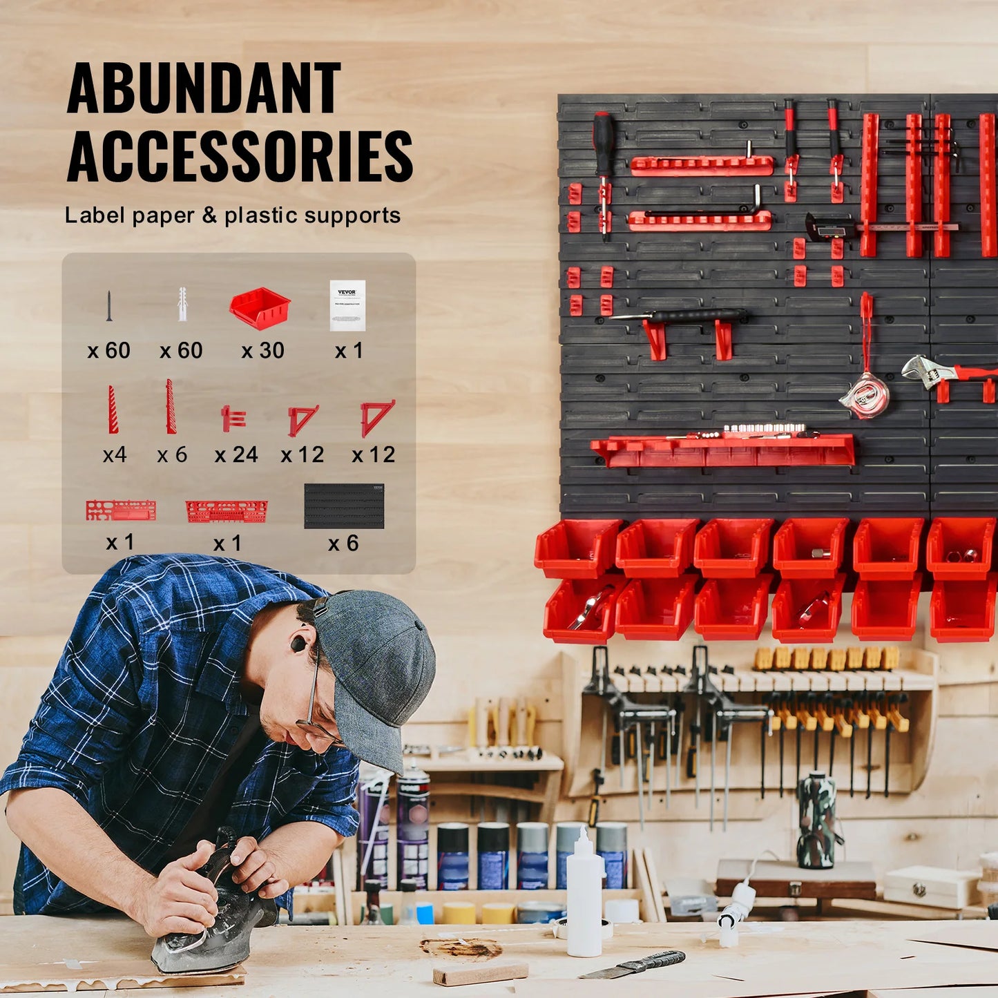 Wall Mounted Tool Storage Organizer Rack-30/48Bin