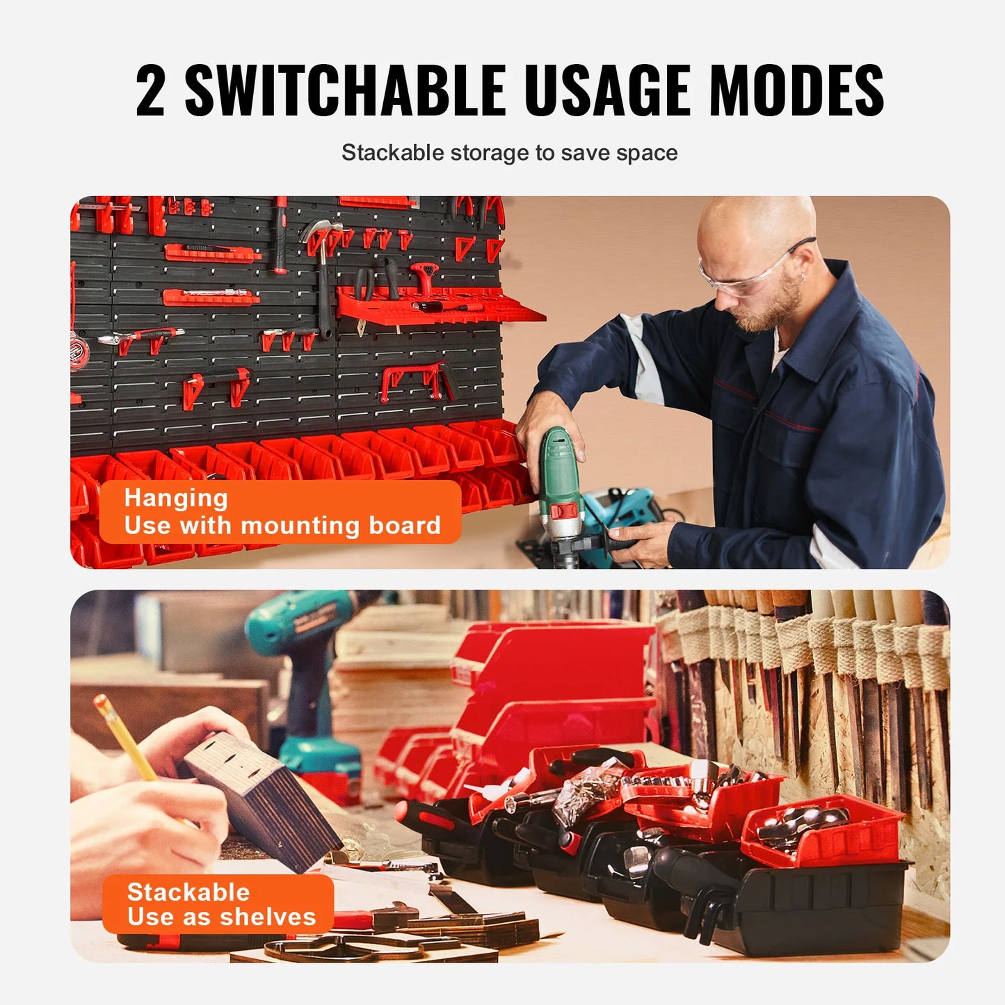 Wall Mounted Tool Storage Organizer Rack-30/48Bin