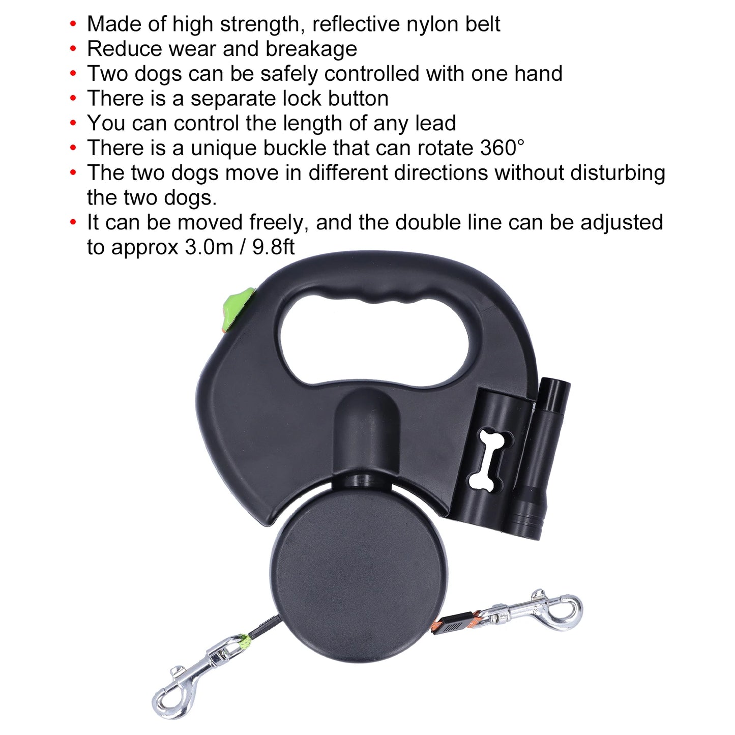 Tangle-Free Dual Retractable Dog Leash with LED