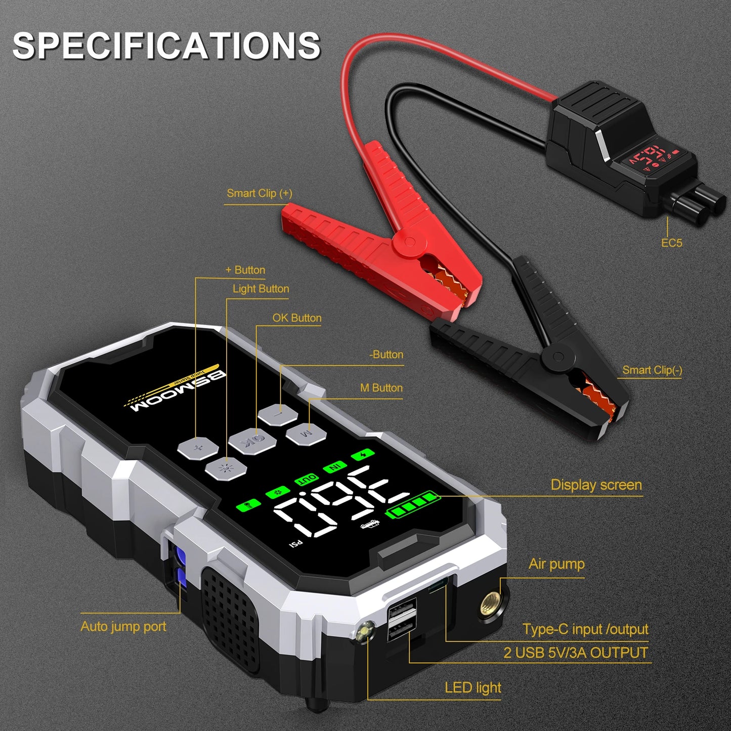 BSMOOM Car Jump Starter with Air Pump – 21800mAh/26800mAh