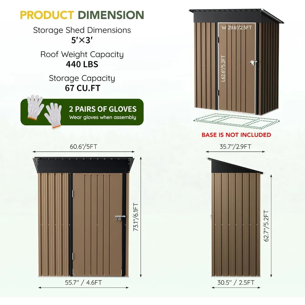 5x3 ft Metal Outdoor Storage Shed