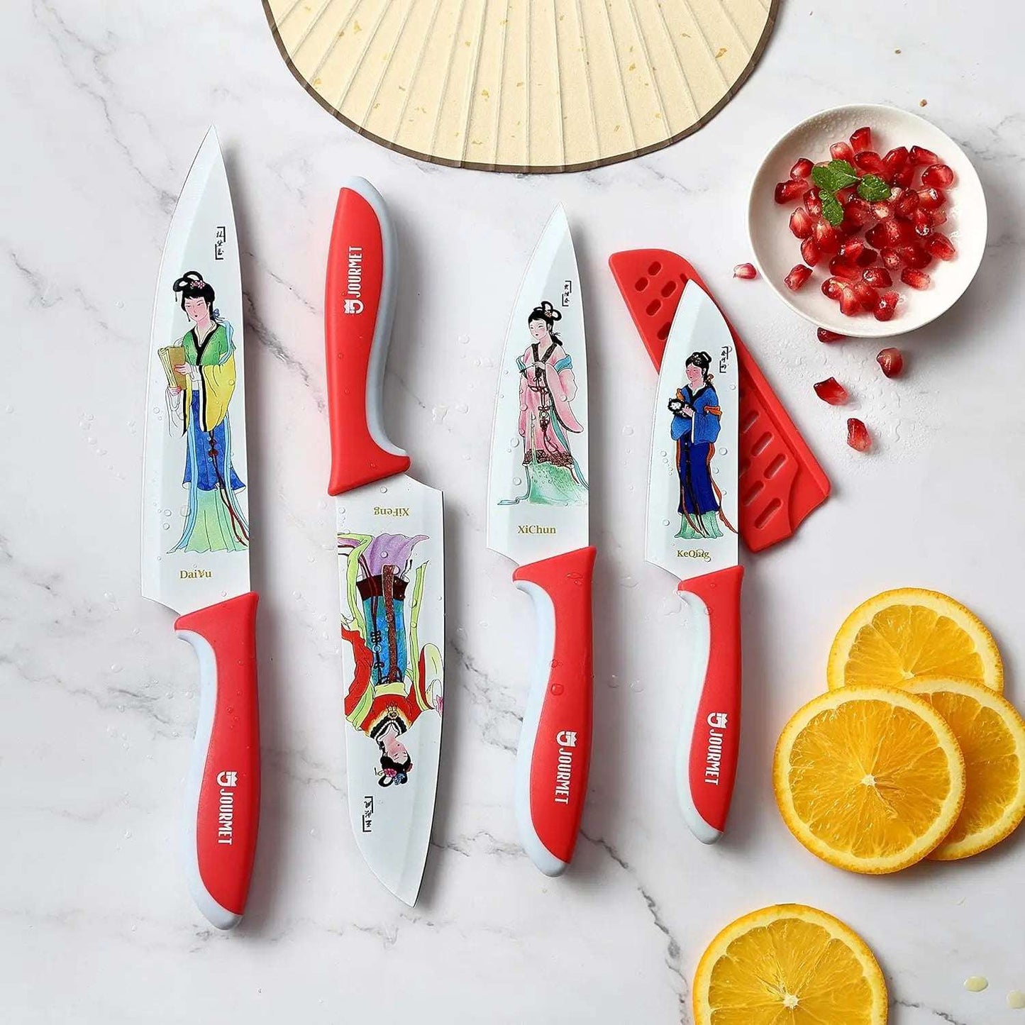 12PCS Red Mansion Floral Chef Knife Set