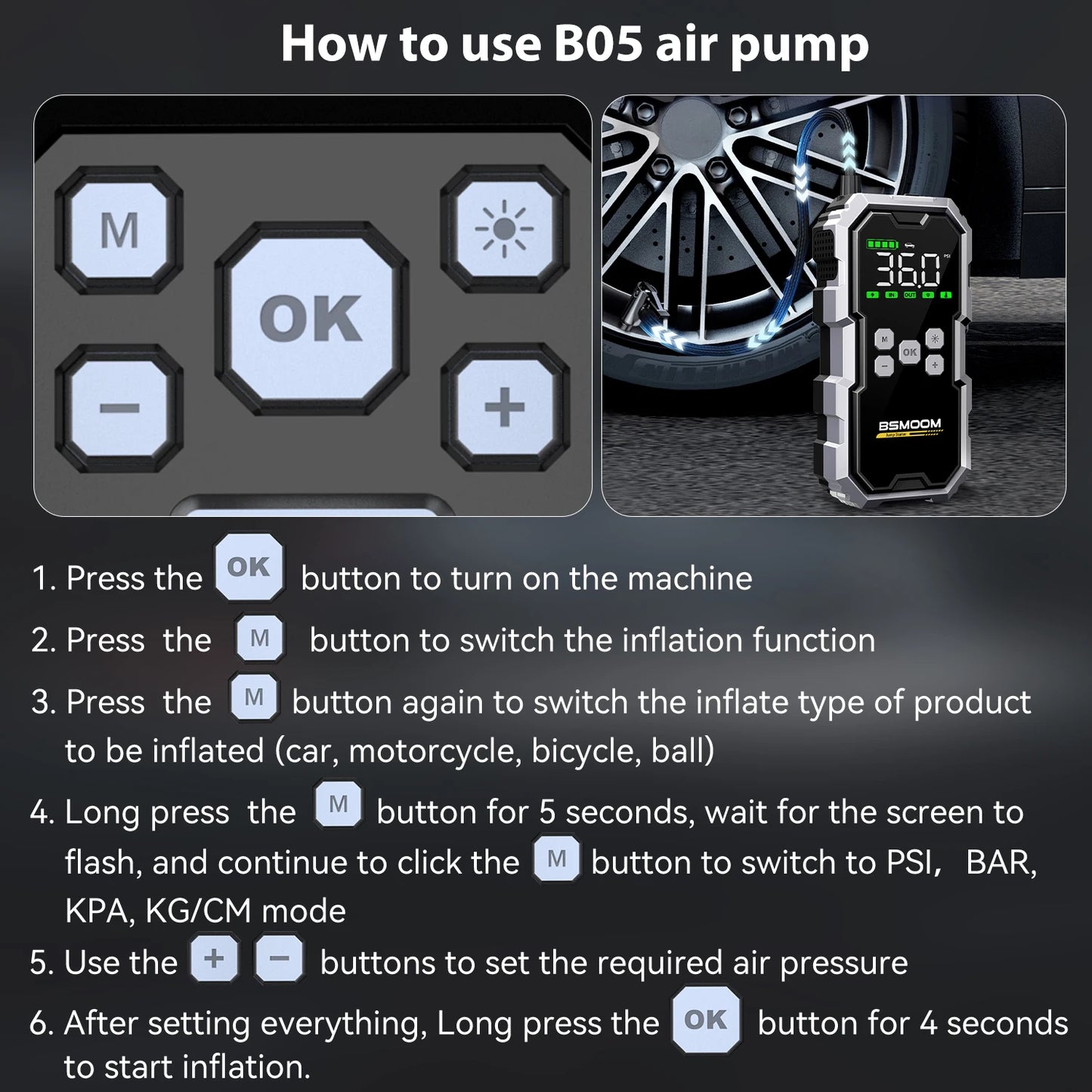 BSMOOM Car Jump Starter with Air Pump – 21800mAh/26800mAh